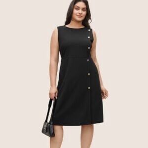 Bloomchic black midi dress with gold buttons